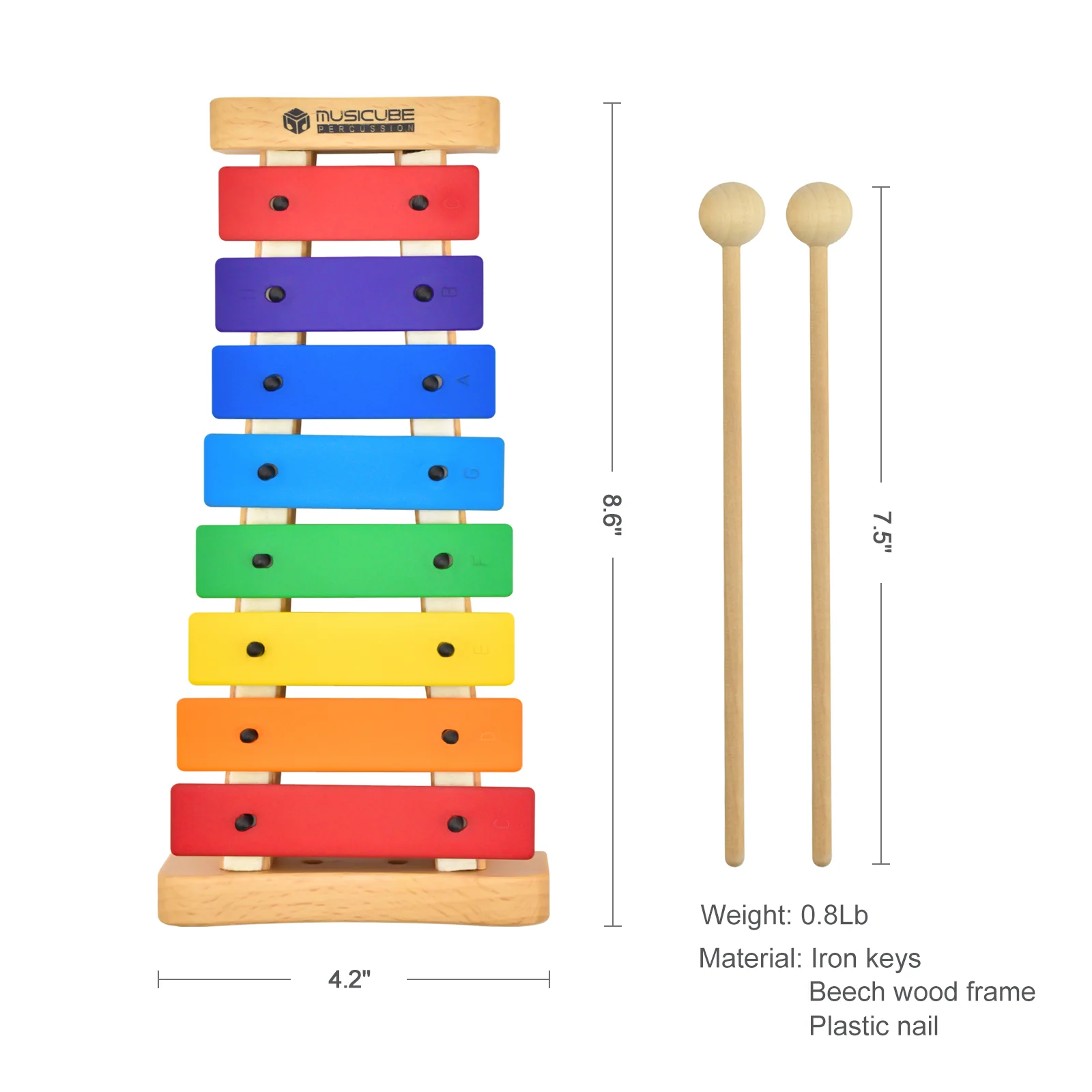 8 Tones Colored Glockenspiel – Curved Beechwood — gallery image