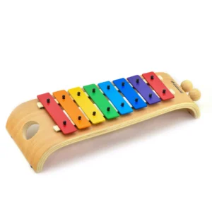 8 Tones Colored Glockenspiel Beechwood Arch - angled white-background view of arched body