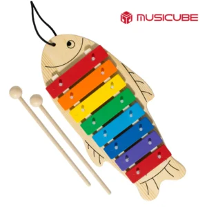 Fish Glockenspiel 8 Tones - fish-shaped solid pinewood xylophone with two wooden mallets, Musicube edition