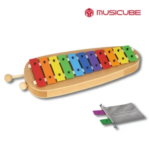 11 Tones Kinder Glockenspiel - beechwood resonator body with colored steel bars, wooden mallets and cloth bag, Musicube edition