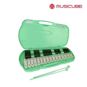 Chromatic Glockenspiel 052701 - 27 white and black bars in piano-key layout, mint green carry case, Musicube edition