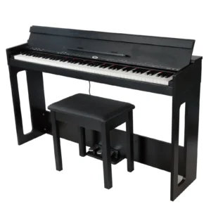 88 Keys Digital Piano with Hammer Action 098801 Black - black woodgrain digital piano with flip-top panel, pedal unit and practice bench, Musicube edition