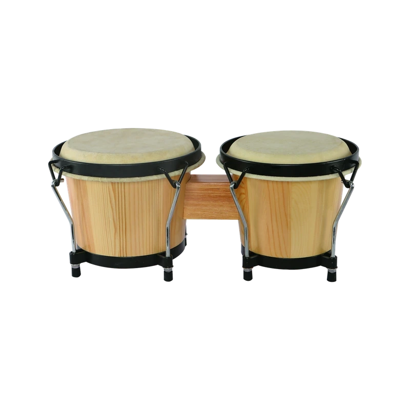 Tunable bongo drums, natural pinewood 6"+7" pair, product photo on white