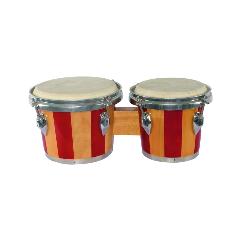 Tunable bongo drums, two-tone neem and pinewood 6"+7" pair with chrome tension hoop and exposed tuning lugs