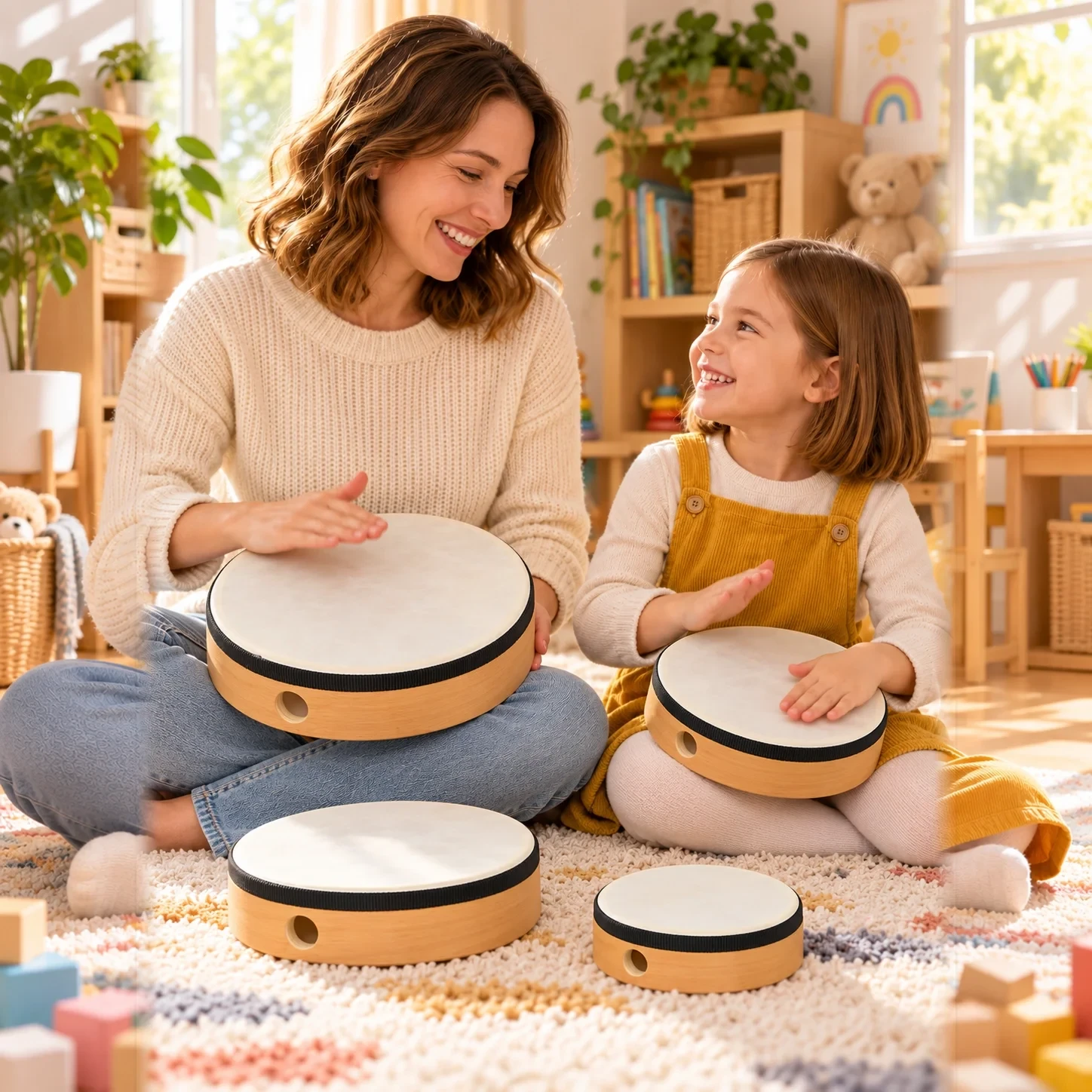 High-grade hand drum, 6/8/10/12 inch beechwood — in use, scene 01