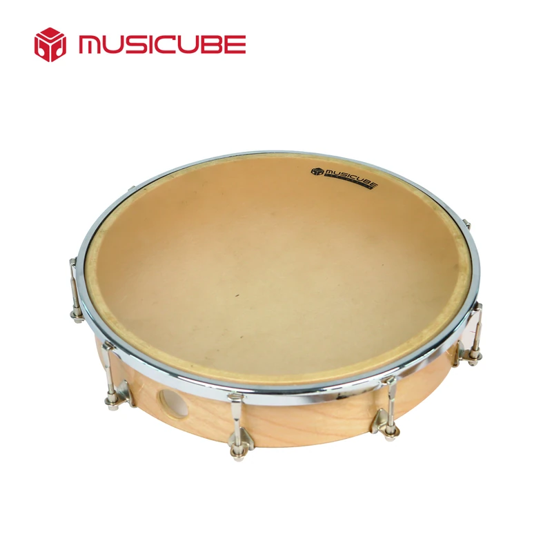 10" tunable hand drum with buffalo leather head and chrome tension hoop, studio product photo