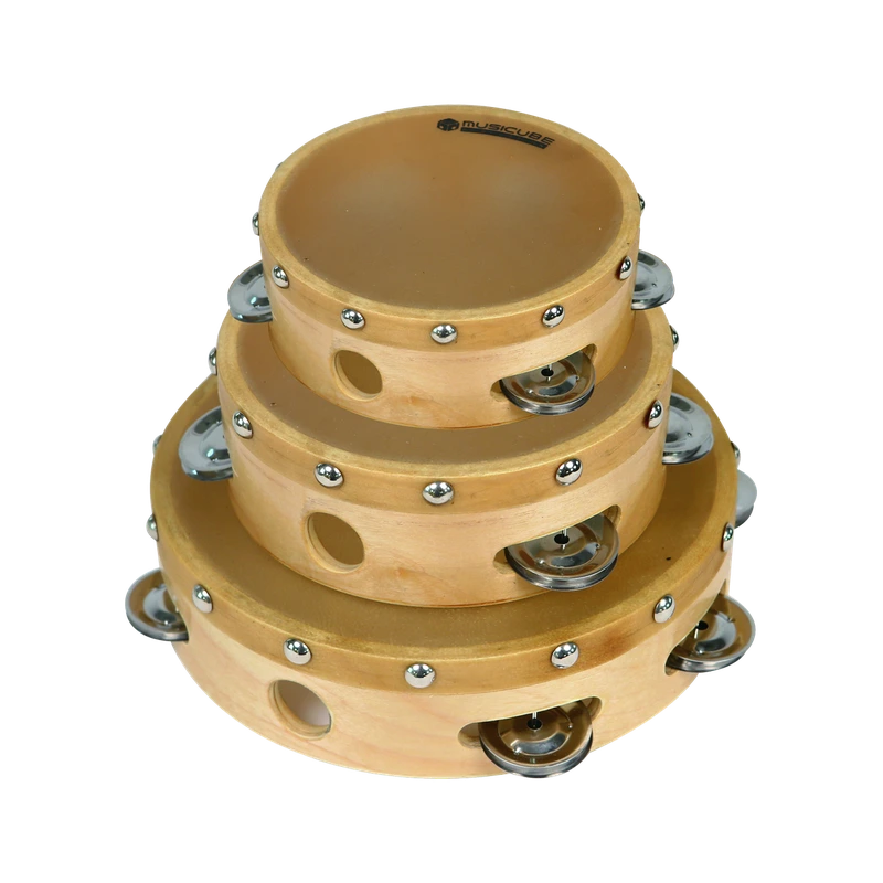 High-grade birch tambourine, 6/8/10 inch — product photo on white