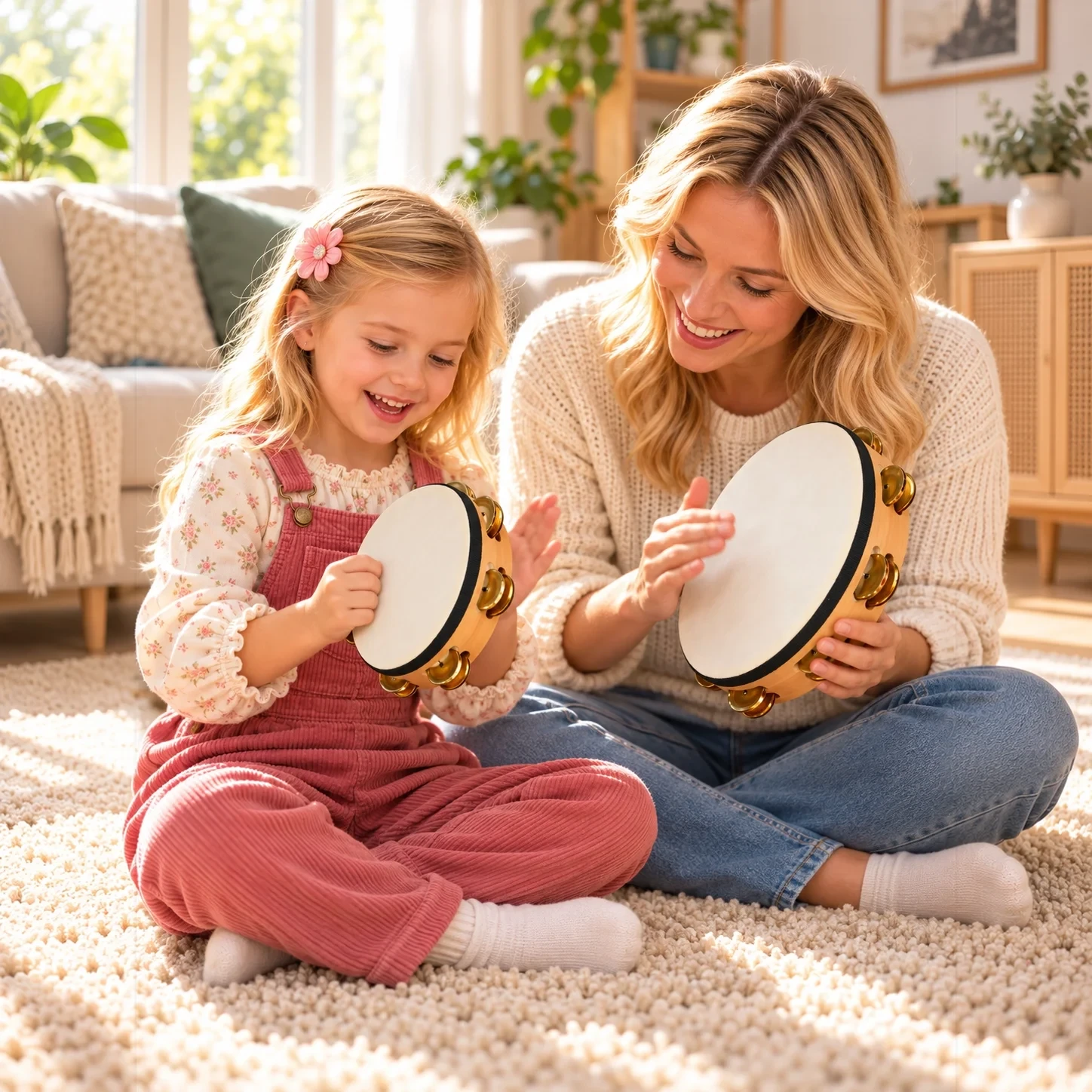 High-grade tambourine, 8 inch with 12 brass bells — in use, scene 01