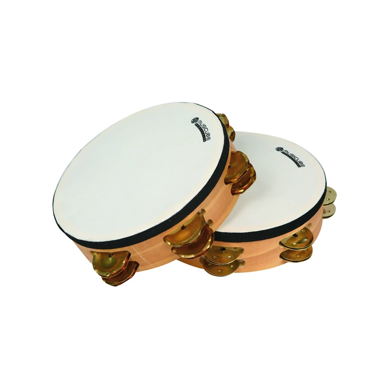 High-grade tambourine, 8 inch with 12 brass bells — product photo on white