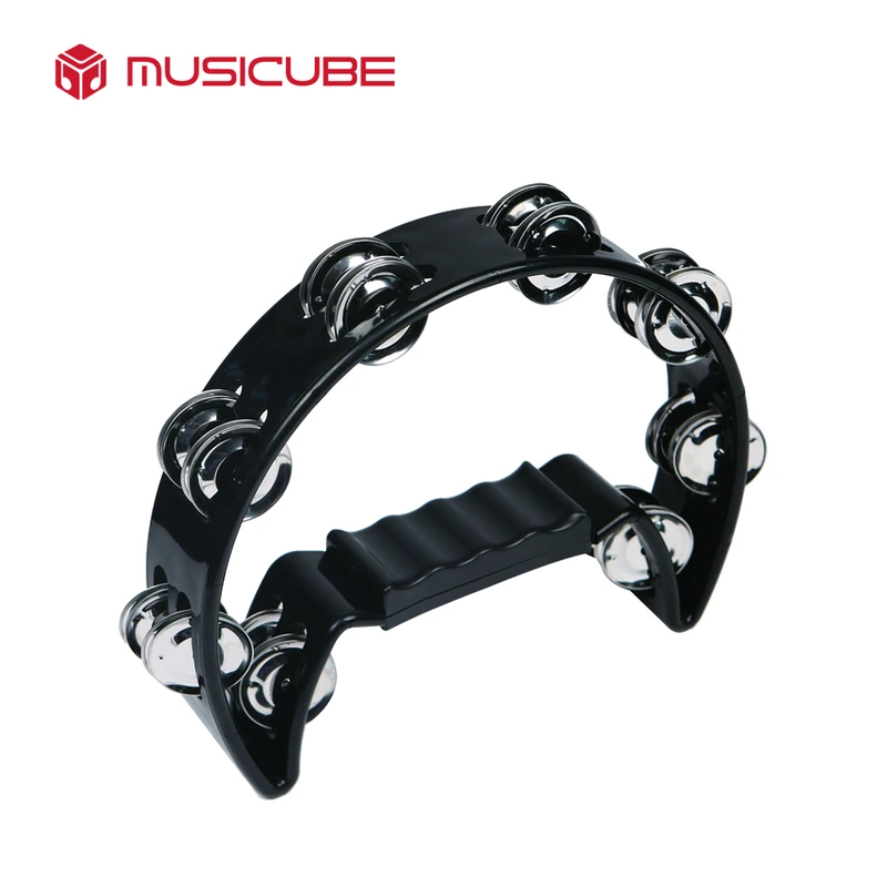 Headless tambourine, arch shape, 16 jingles — studio product photo